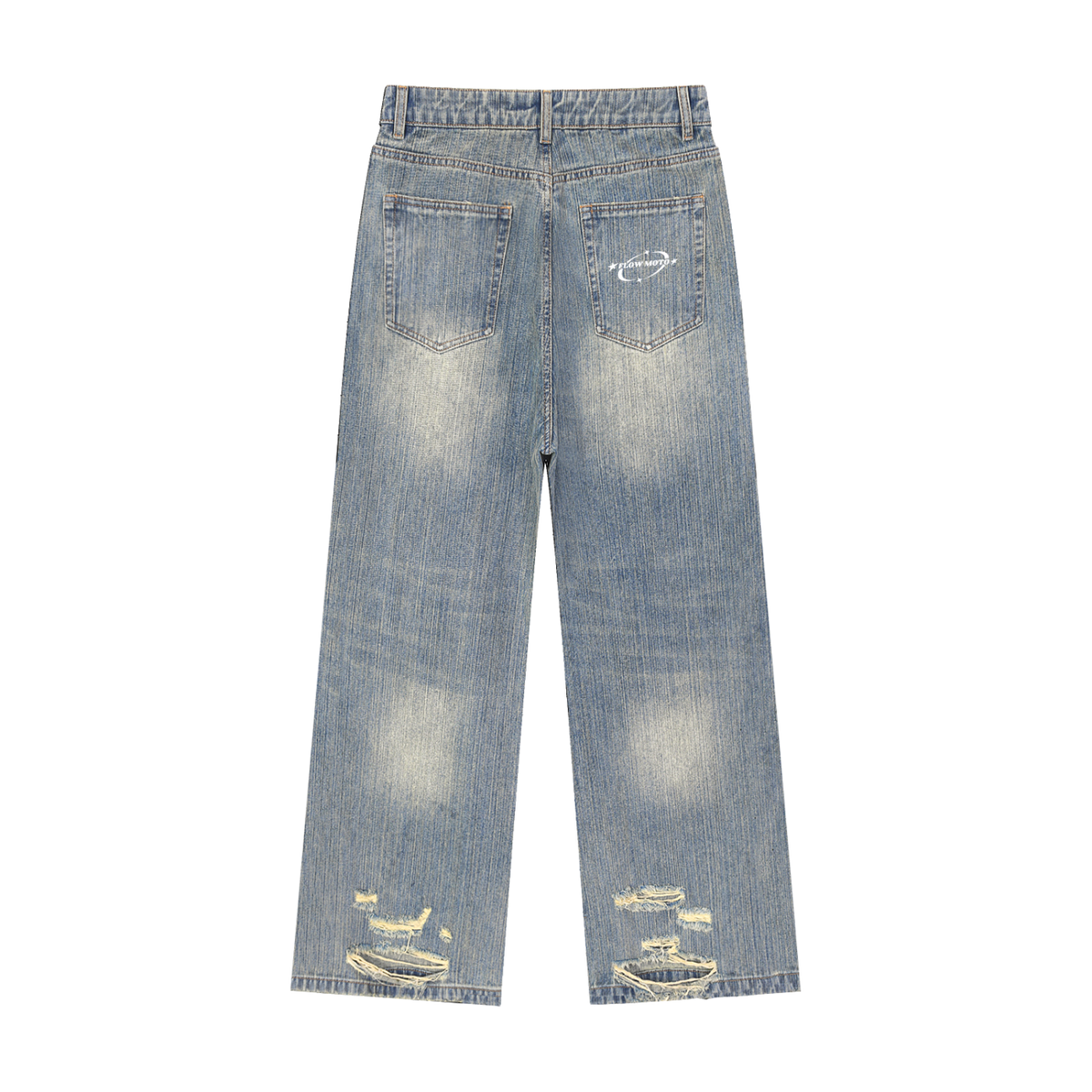 FlowMoto Vintage Wash Distressed Denim Baggy Jeans