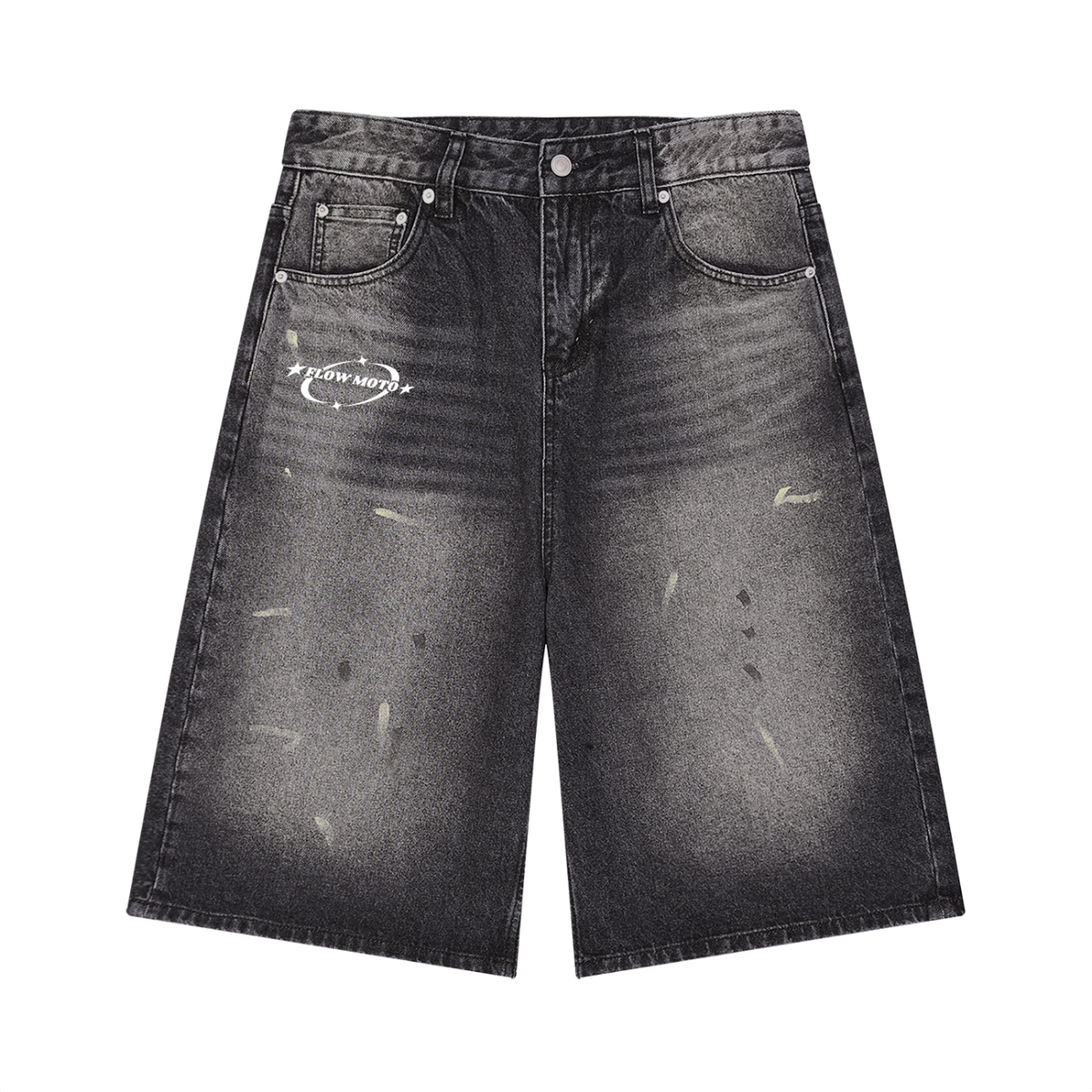 Flowmoto Men’s Vintage Wash Wide Leg Denim Shorts
