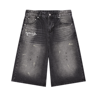 Flowmoto Men’s Vintage Wash Wide Leg Denim Shorts