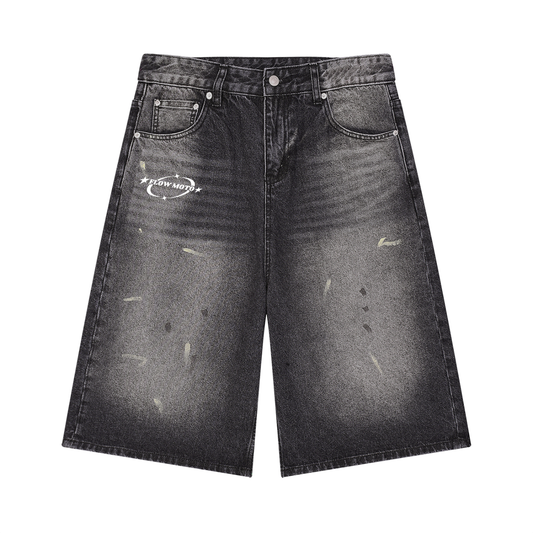 Flowmoto Men’s Vintage Wash Wide Leg Denim Shorts