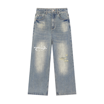 FlowMoto Vintage Wash Distressed Denim Baggy Jeans