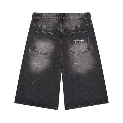 Flowmoto Men’s Vintage Wash Wide Leg Denim Shorts