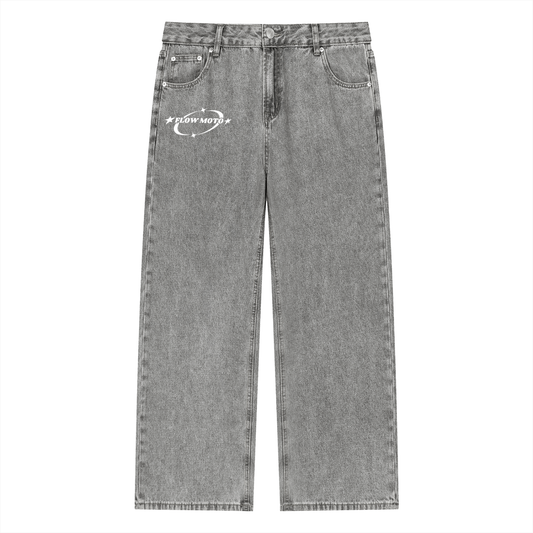 FlowMoto Unisex Vintage Wash Straight Leg baggy Jeans