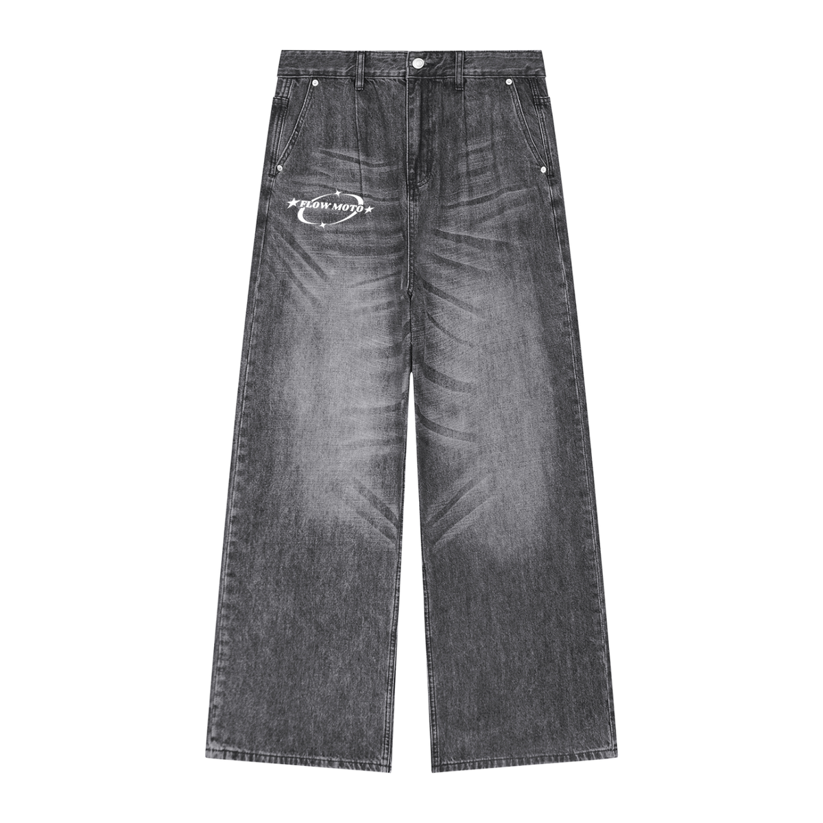 FlowMoto Men's Vintage Wash Denim Baggy Jeans