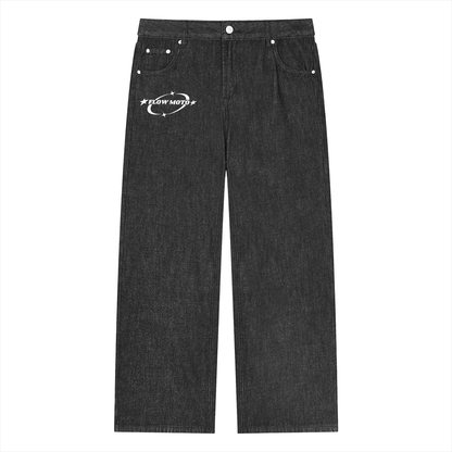 FlowMoto Unisex Vintage Wash Straight Leg baggy Jeans
