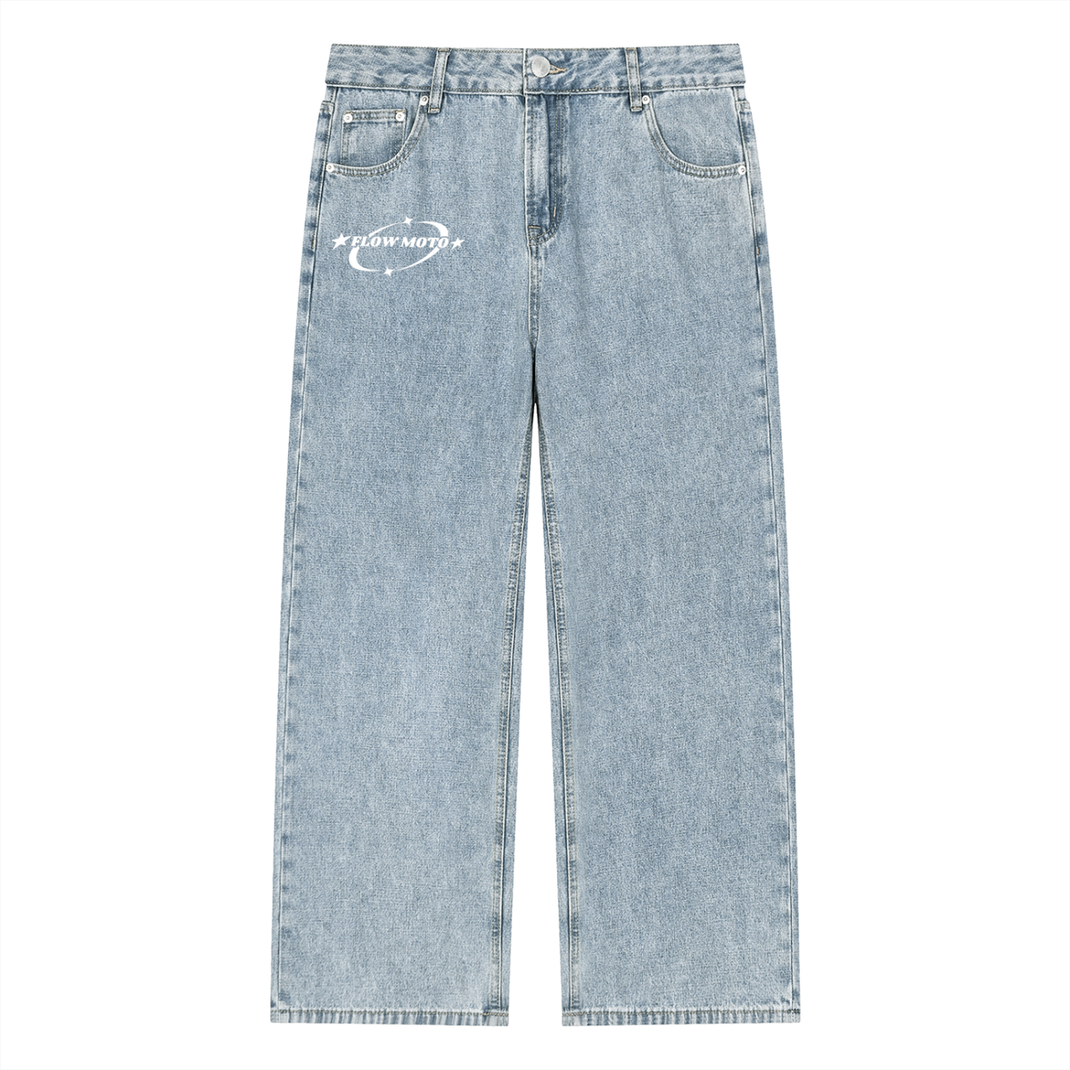 FlowMoto Unisex Vintage Wash Straight Leg baggy Jeans
