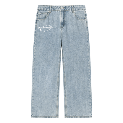 FlowMoto Unisex Vintage Wash Straight Leg baggy Jeans