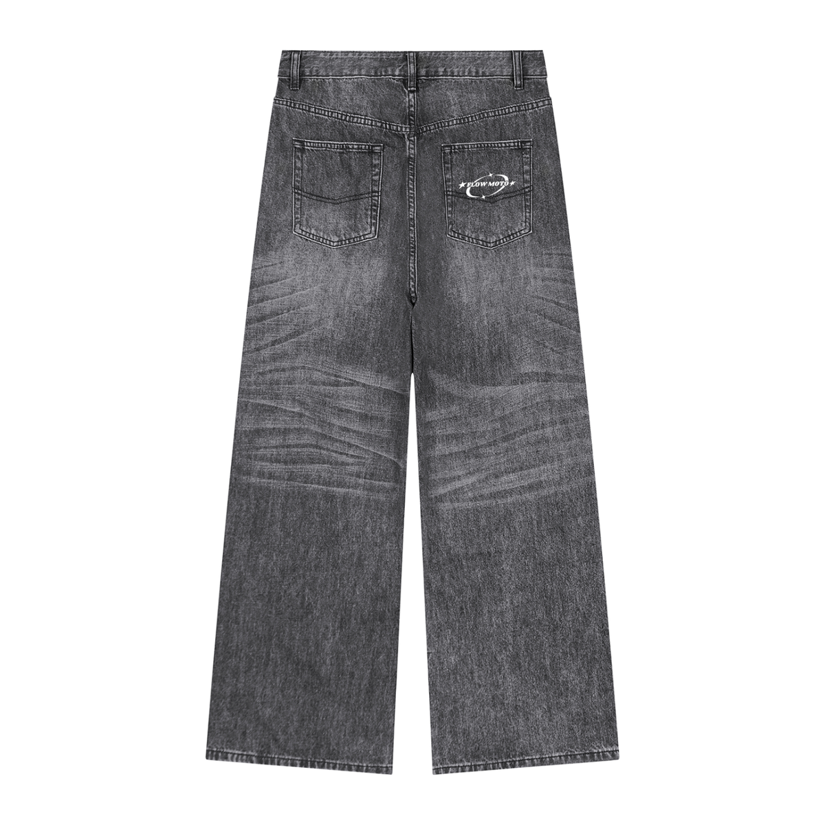 FlowMoto Men's Vintage Wash Denim Baggy Jeans