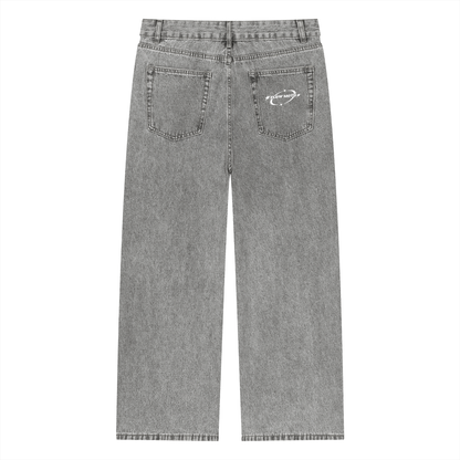 FlowMoto Unisex Vintage Wash Straight Leg baggy Jeans